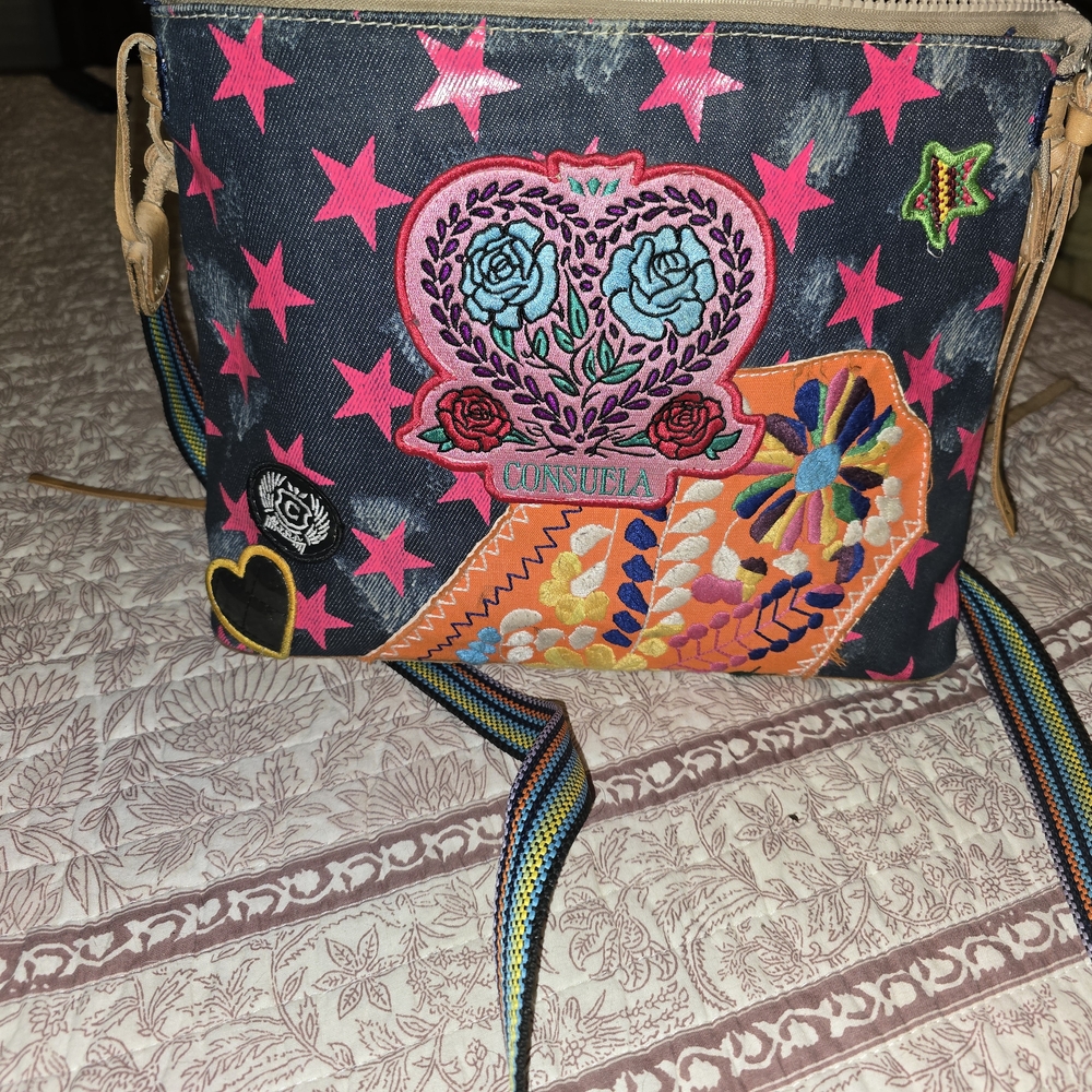 Consuela Vibrant Drew Crossbody Bag with Stars and Hearts